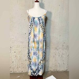 Look by M Maxi Dress Women One Size Yellow Blue Tie Dye Boho Adjustable Straps
